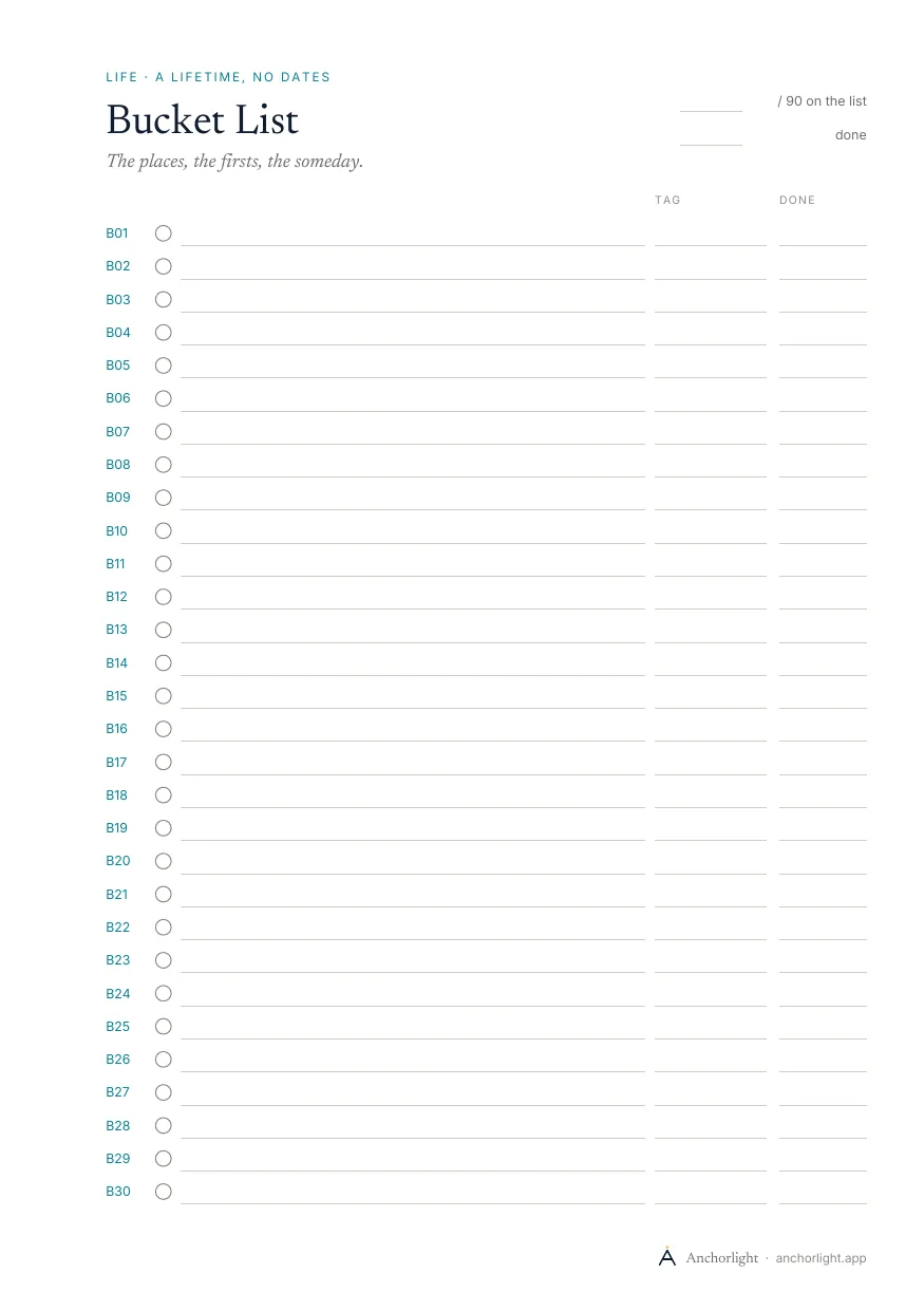 Bucket List page