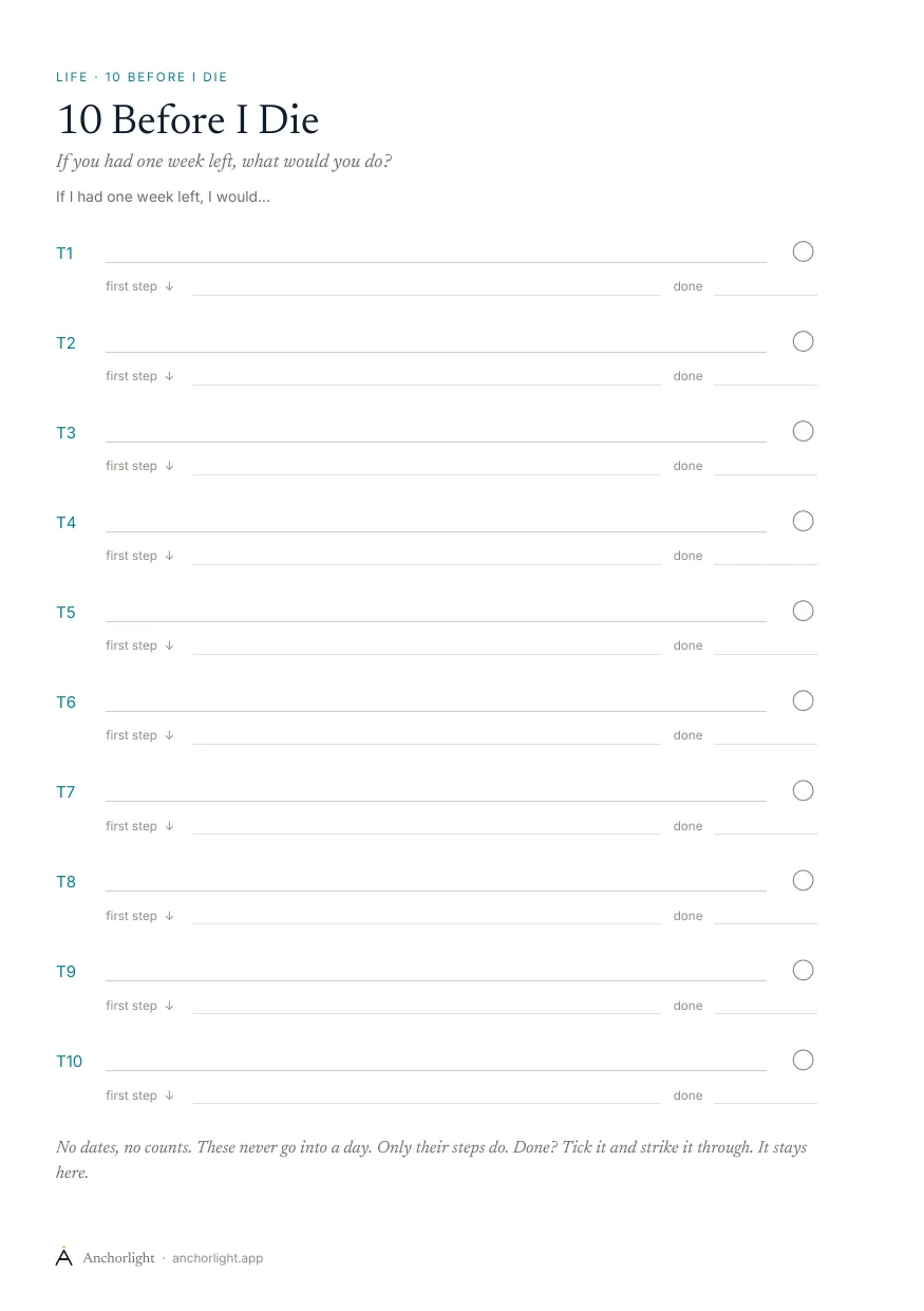 10 Before I Die page