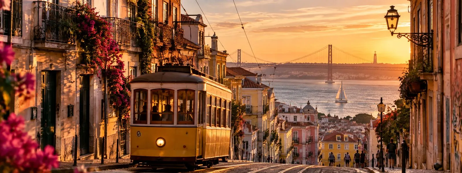 Lisbon seen from the water at golden hour