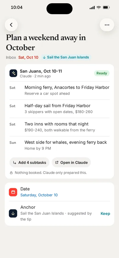 The plan Claude prepared, attached to the reminder.