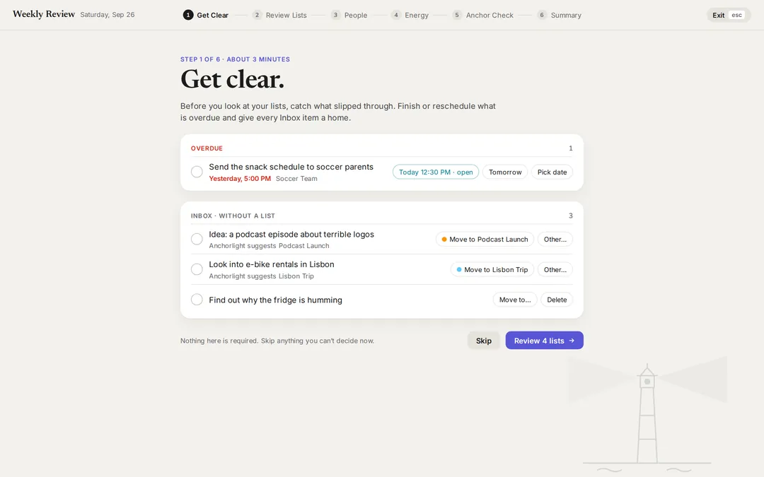 Weekly Review, step 1: Get clear.