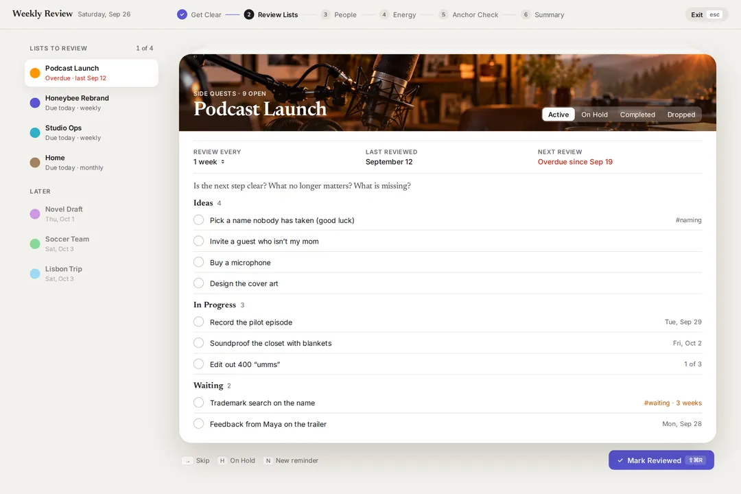 Weekly Review, step 2: Review lists.