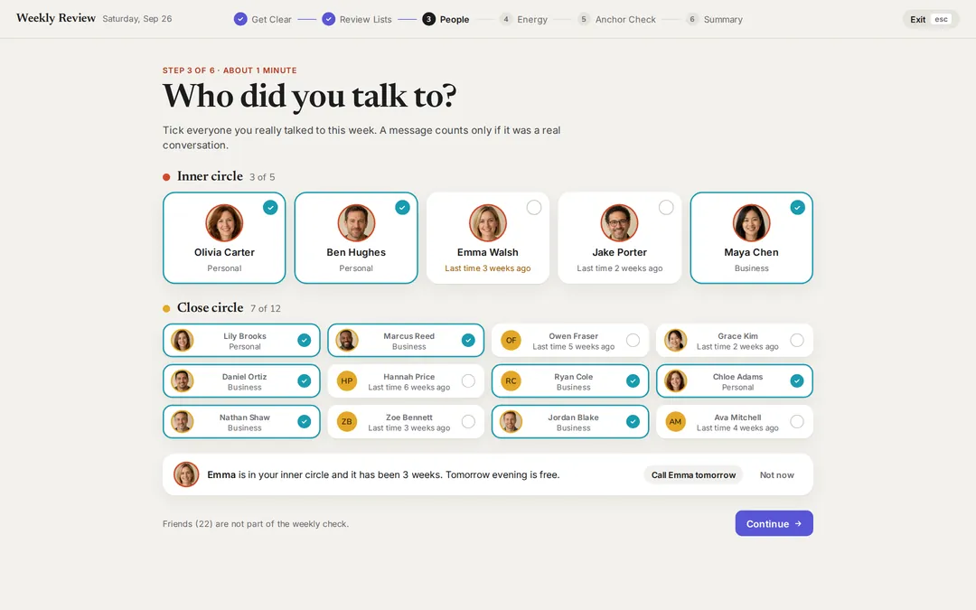 Weekly Review, step 3: People.